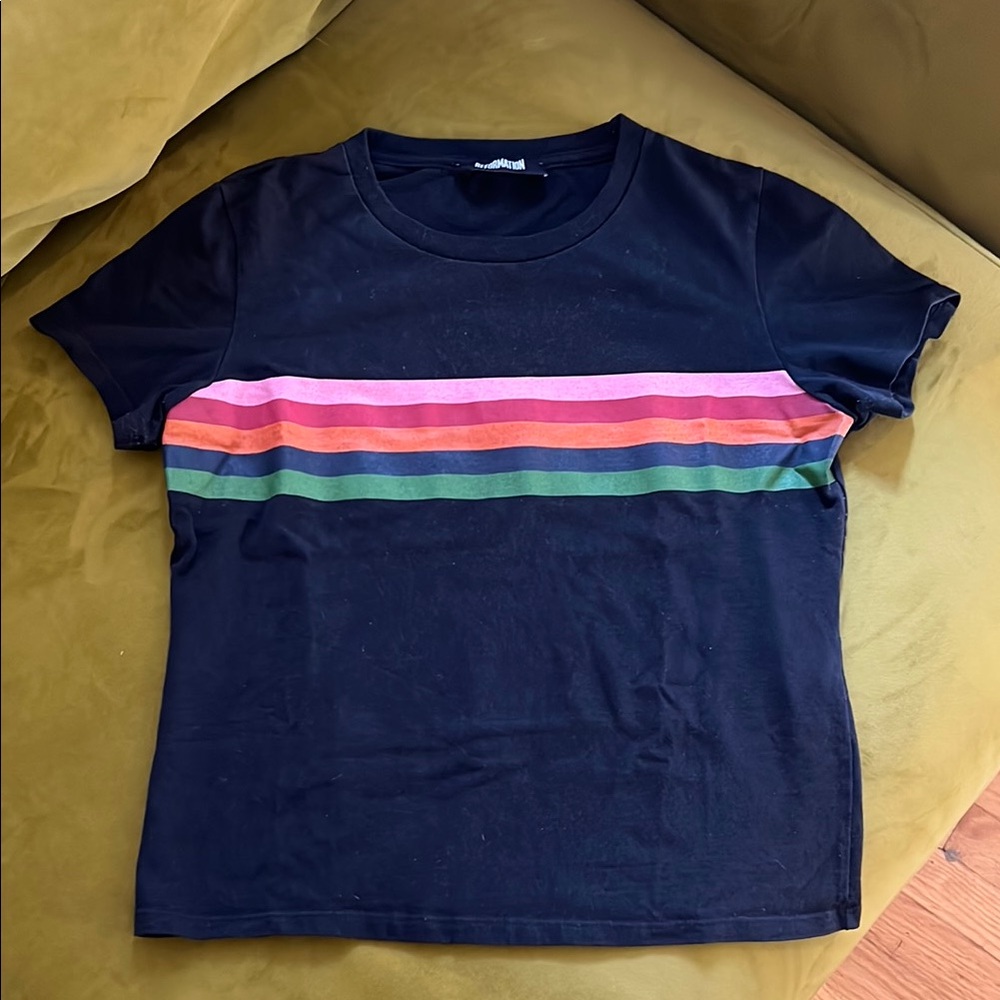 Reformation Black Short Sleeve Retro Stripe Tee